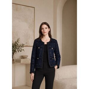 Tory Burch Tweed Blazer Jacket Blue Wool Gold Button Size S NWT